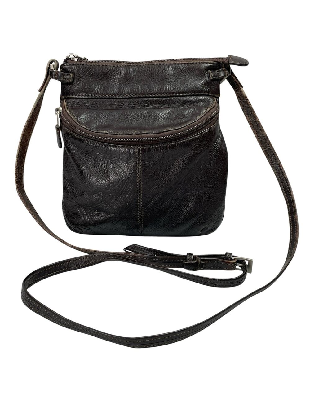ILI New York Brown Leather Zipper Adjustable Strap Crossbody Messenger Bag